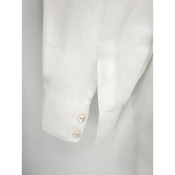 Sigrid Olsen 100% Linen Roll Tab Button Down Shirt White Abalone Buttons Size LG - Picture 3 of 9